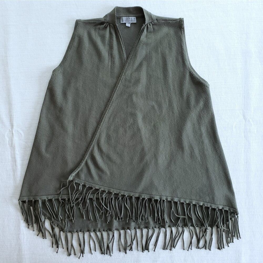 Joseph A Sweater Vest Women S Olive Green Open Front Boho Lagenlook Casual Cozy